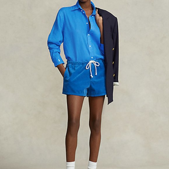 The LAUREN Ralph Lauren® Roll-Tab-Sleeve Aqua Blue Turquoise Linen Shirt - Picture 2 of 10